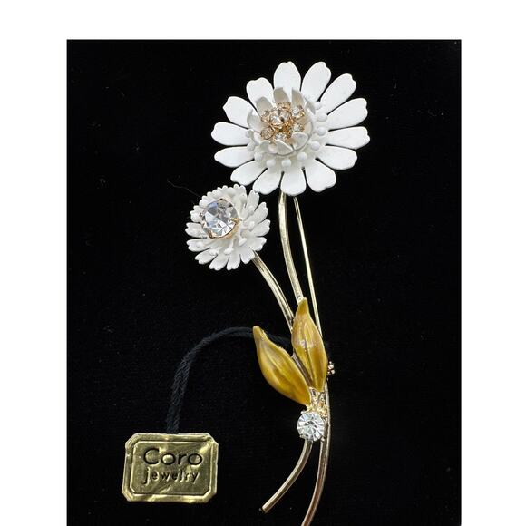Vintage Coro Daisy Clear Rhinestone Large Brooch with Original Tag - Picture 1 of 12